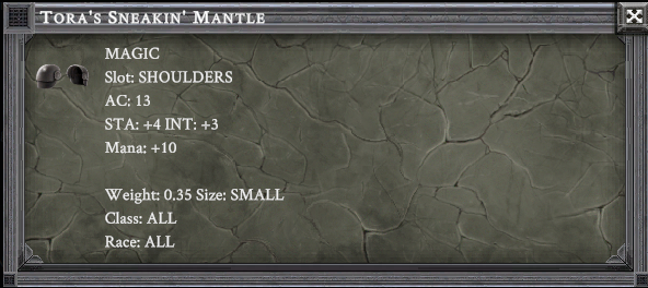 TORA'S SNEAKIN' MANTLE item card