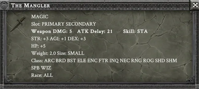 THE MANGLER item card
