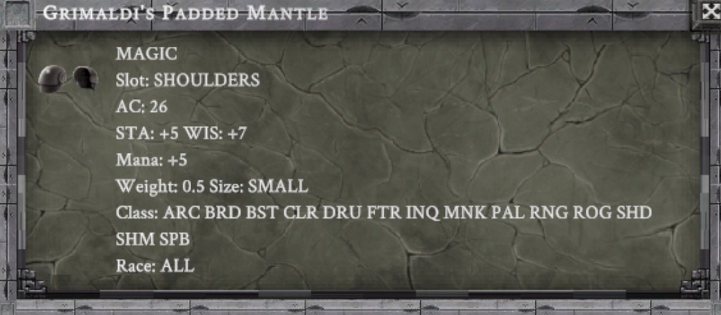 GRIMALDI'S PADDED MANTLE item card