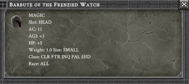 BARBUTE OF THE FRENZIED WATCH item card