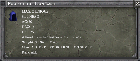 HOOD OF THE IRON LASH item card