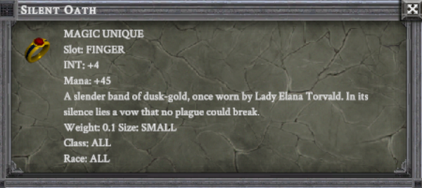SILENT OATH item card