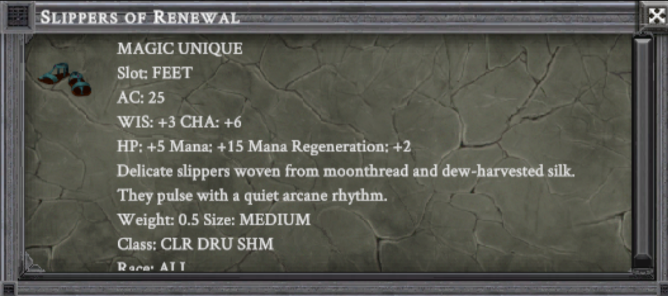 SLIPPERS OF RENEWAL in-game item card