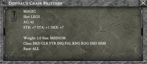 DOUGAL'S CHAIN BRITCHES item card screenshot, slot LEGS