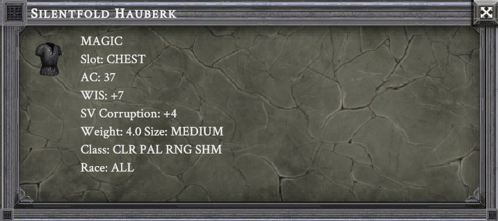 SILENTFOLD HAUBERK item card screenshot, slot CHEST