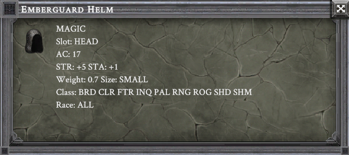 EMBERGUARD HELM item card screenshot, slot HEAD